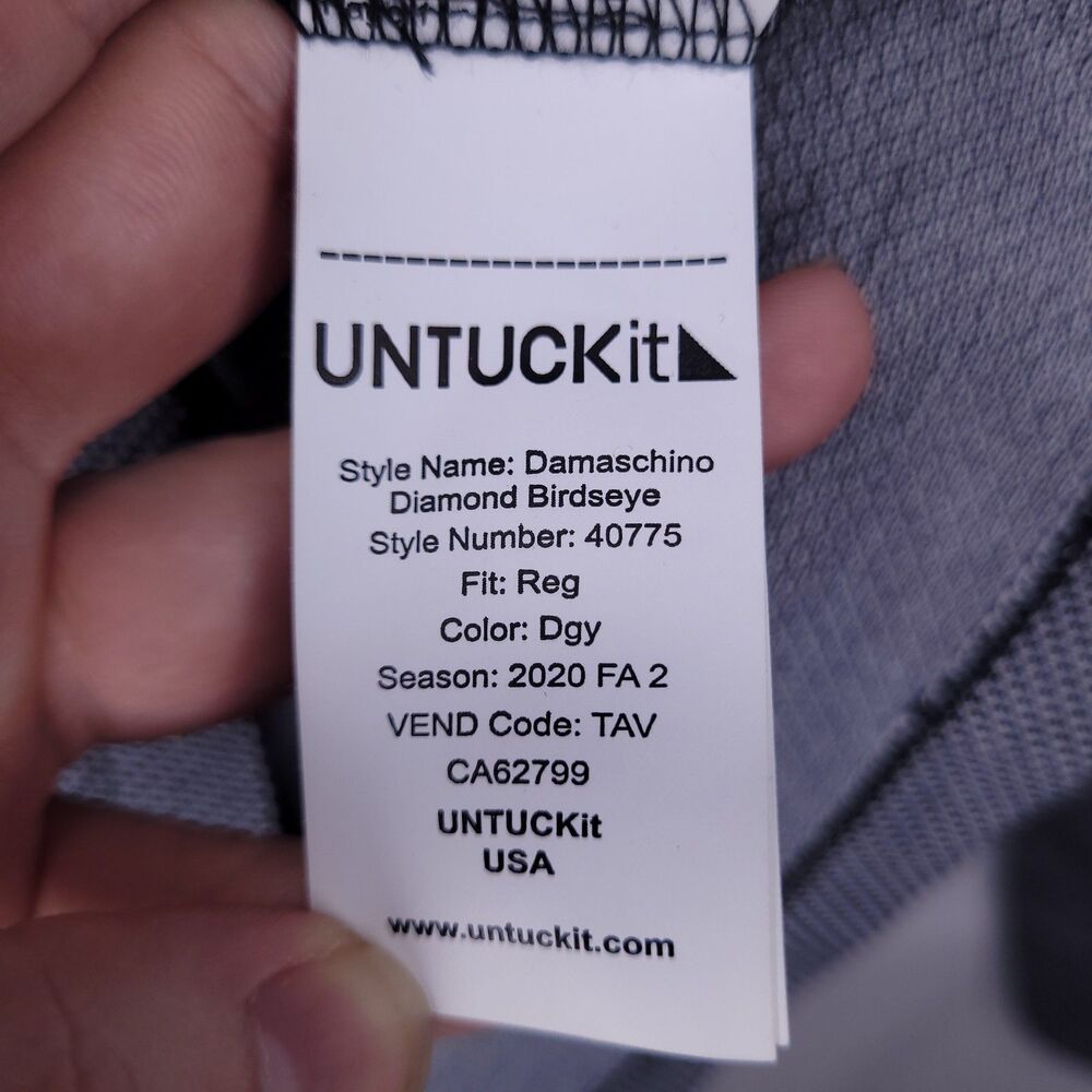 Untuckit Polo Shirt Mens Large Gray Damaschino Diamond Birdseye Long Sleeve - Picture 10 of 12
